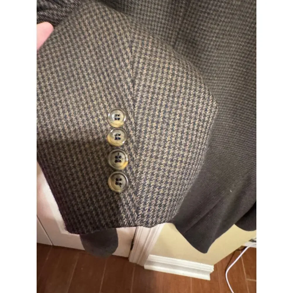 Oscar De La Renta Men's 100% Wool Blazer Sports Coat Brown Houndstooth Sz 46R